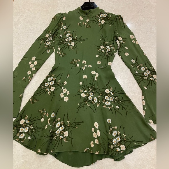Reformation Persis Dress in Lomita Green Floral Mockneck Long Sleeve Size 2 - Picture 3 of 15